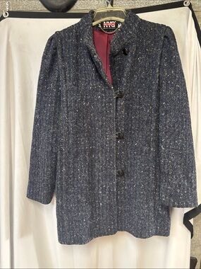 Vintage New York Girl Navy Tweed Single-Breasted Blazer